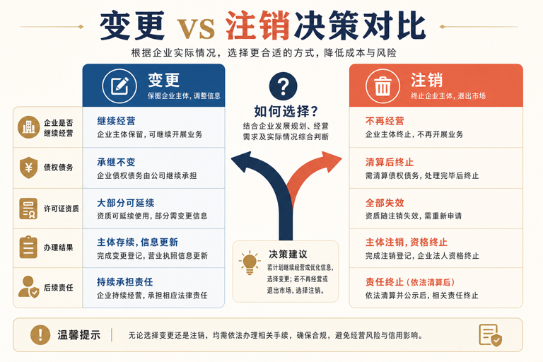 公司变更还是注销?判断标准、决策对照表和注意事项(图2) 公司变更还是注销?判断标准、决策对照表和注意事项(图2)